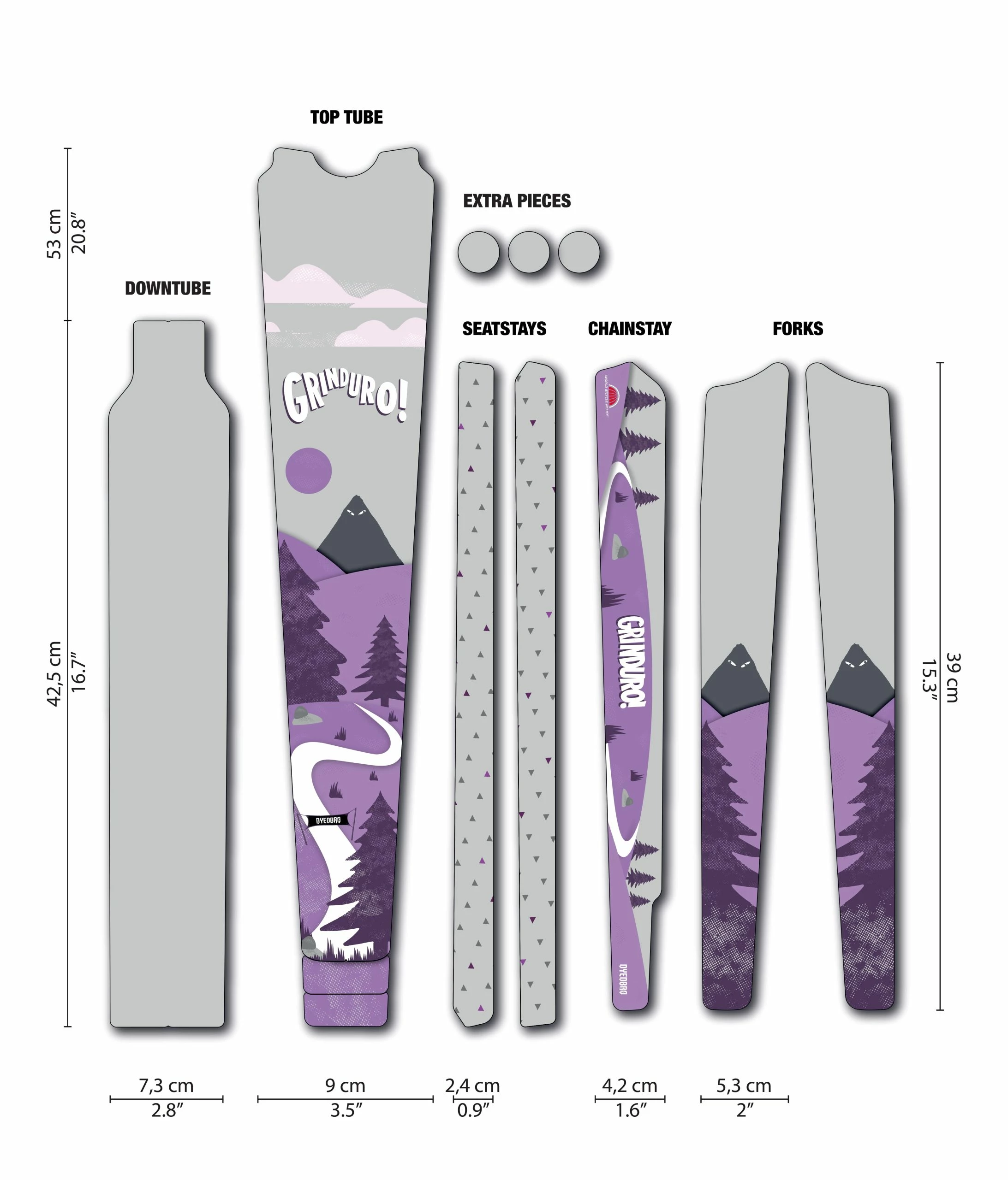Dyedbro Kit De Protection De Cadre Gravel Grinduro - Purple Matte