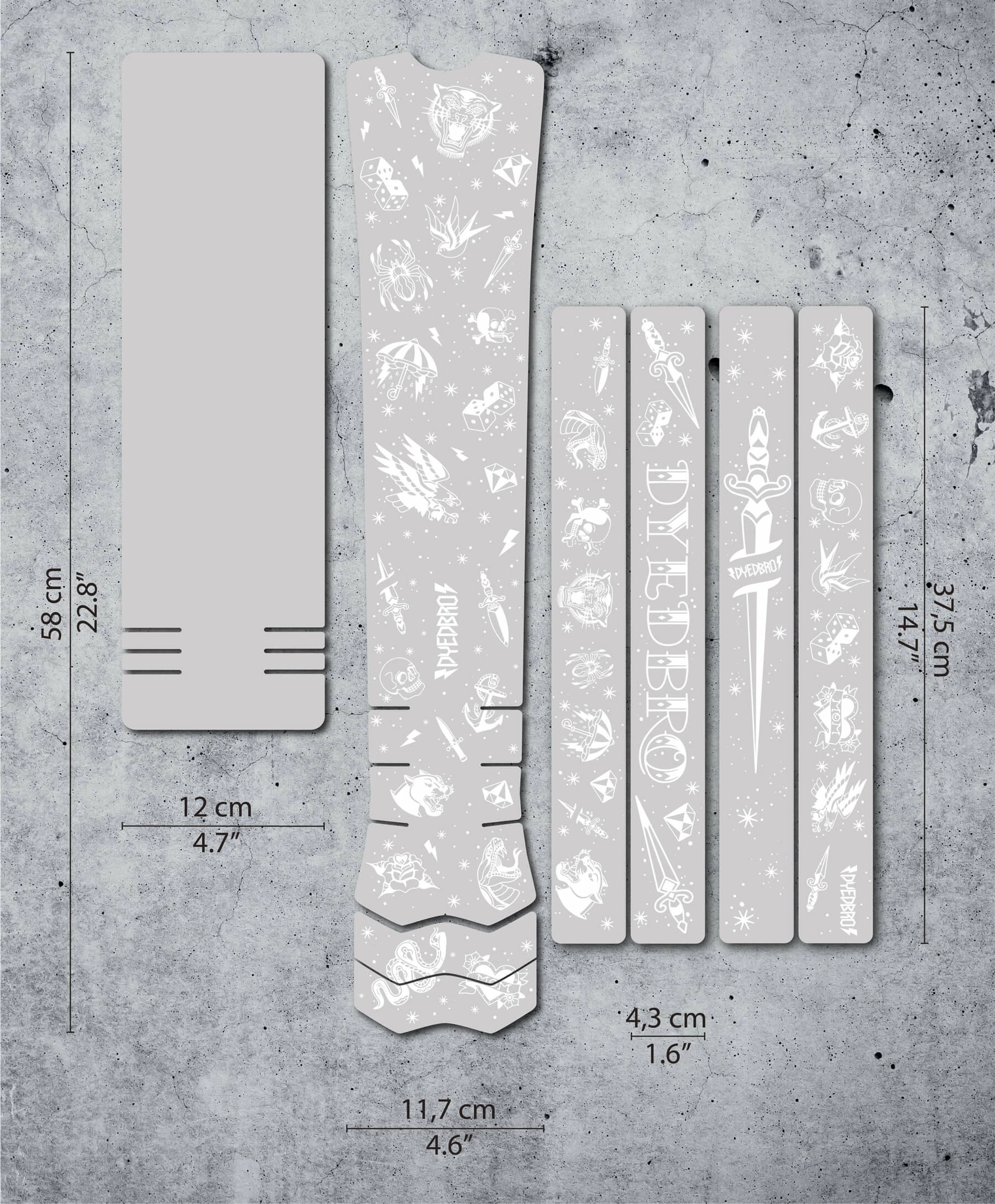 Dyedbro Kit De Protection Pour Cadre De Vélo électrique Old School Tattoo - White Matt